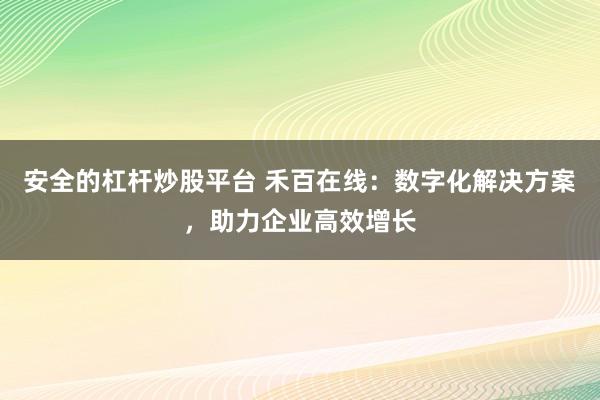 安全的杠杆炒股平台 禾百在线:数字化解决方案,助力企业高效增长