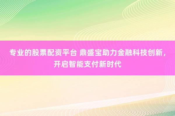 专业的股票配资平台 鼎盛宝助力金融科技创新,开启智能支付新时代