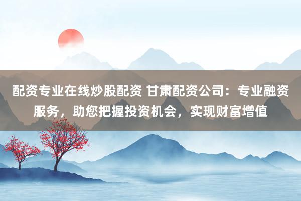 配资专业在线炒股配资 甘肃配资公司：专业融资服务，助您把握投资机会，实现财富增值