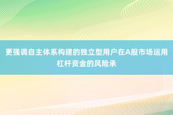 更强调自主体系构建的独立型用户在A股市场运用杠杆资金的风险承