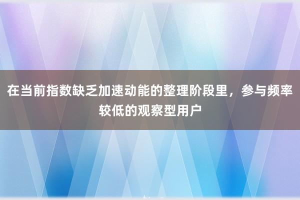 在当前指数缺乏加速动能的整理阶段里,参与频率较低的观察型用户