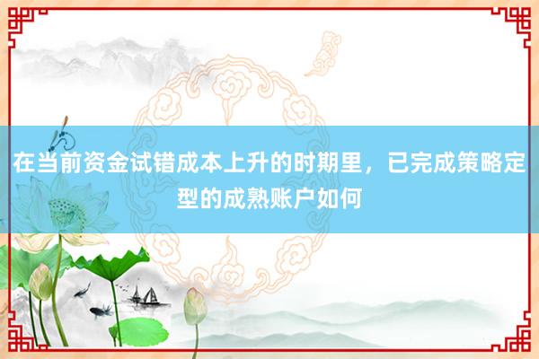 在当前资金试错成本上升的时期里，已完成策略定型的成熟账户如何