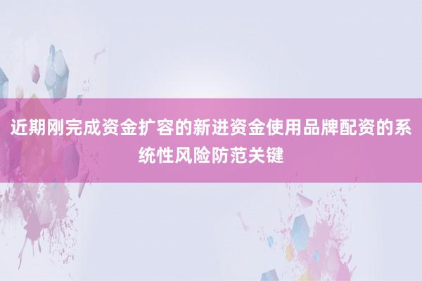 近期刚完成资金扩容的新进资金使用品牌配资的系统性风险防范关键
