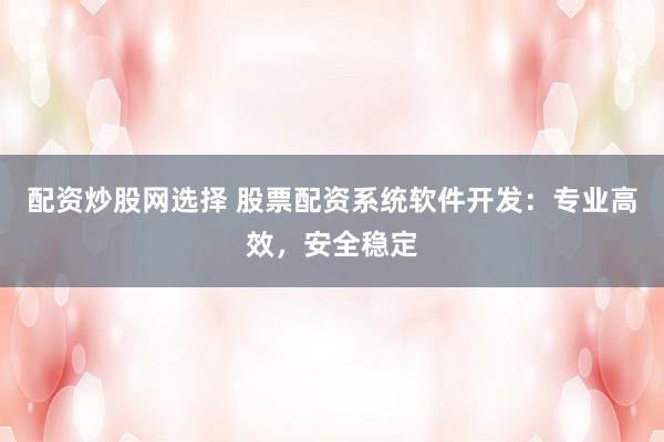 配资炒股网选择 股票配资系统软件开发:专业高效,安全稳定