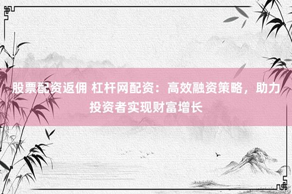 股票配资返佣 杠杆网配资：高效融资策略，助力投资者实现财富增长